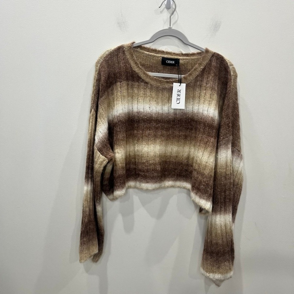 Cider Gradient Striped Bell Sleeve Sweater Wool-Blend Cropped Boho Knit NWT
